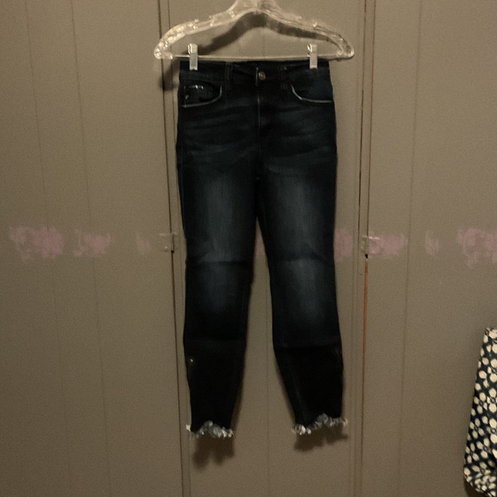 KanCan Dark Wash Ankle Jeans with Raw Hem